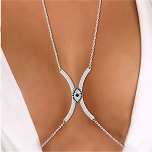 Evil Eye Rhinestone Chest Bracket Bra Sexy Silver Rhinestone Chest Chains